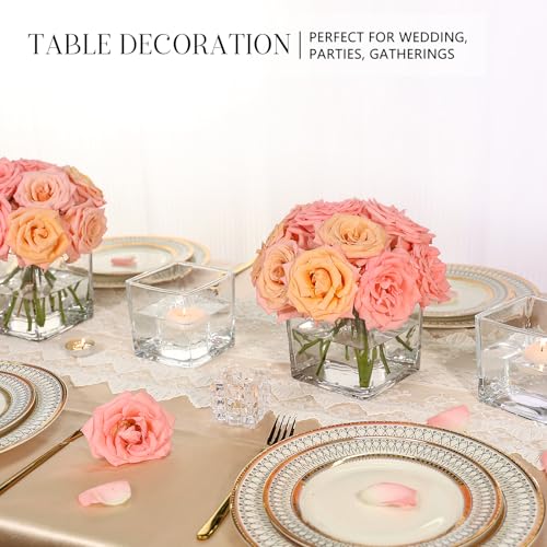 KEYWING 6 Pack Square Glass Vase 4" x 4" x 4", Clear Flower Vases for Centerpieces, Square Glass Cube Vase Candle Holder f...