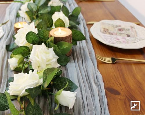 ZIFTY 5Pcs 32.5FT White Flower Garland Fake Vines Faux Artificial Floral Garland for Wedding Decortions Hanging Rose Ivy f...