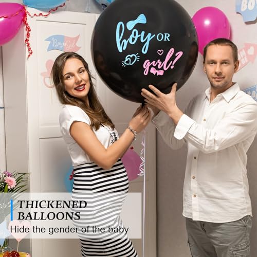 Disfore Thickened Gender Reveal Balloon - 2pcs Gender Reveal Confetti Balloons with Pink and Blue Confetti – 36 Inch Black...