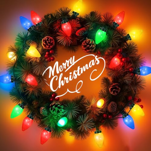 HGJ C7 60 LED Battery Operated Christmas Lights,Battery Powered Multicolor Waterproof Bulbs,21.3 FT 8 Modes with Auto On/O...