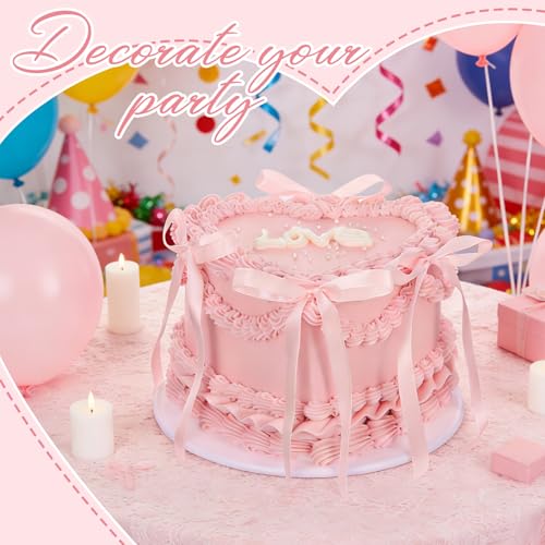 7 Inch Pink Bow Fake Cake, Heart Shaped Artificial Birthday Cake with Pearls and Love Word, Faux Bakery Display Cake Model...