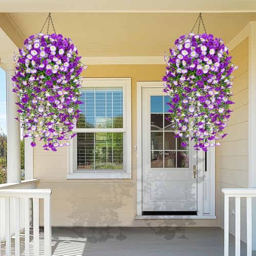 Dolicer 2 Packs Look Real Artificial Flowers for Outdoors, Fake Artificial Hanging Flowers for Outdoors Realistic UV Resis...