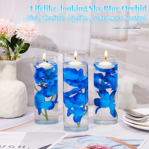Hanaive 42 Pcs Blue Orchids Artificial Flower Vase Fillers for Floating Candles Wedding Table Centerpiece Blue Orchid and ...