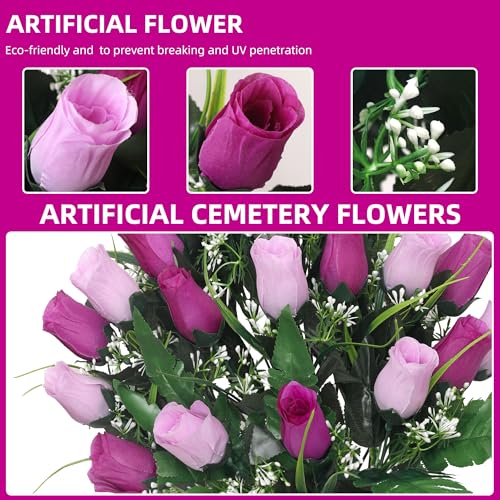 Lodou Artificial Cemetery Flowers,Outdoor Grave Decorations Roses,Arrangements Bouquet with Cemetery Vase, Silk Flowers fo...