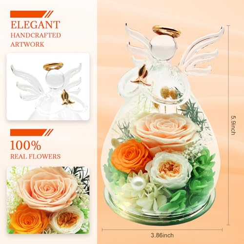 Gifts for Women Preserved Flowers in Glass Angel Figurines Forever Fresh Flowers for Delivery Prime Preserved Rose Birthda...