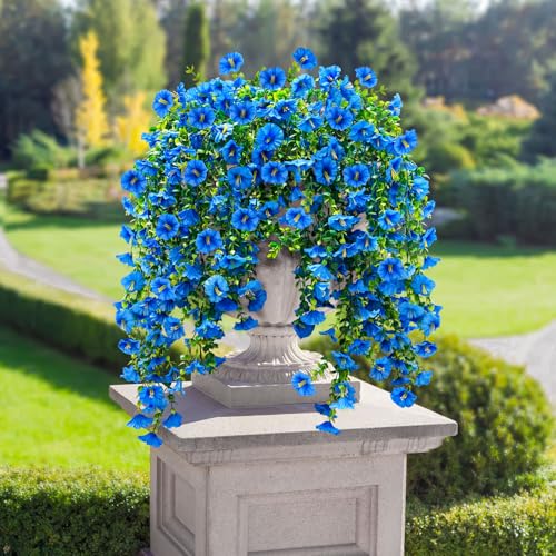 ICX 4PCS Artificial Hanging Flowers for Outdoors,Silk Morning Glory UV Resistant Fake Hanging Flowers,Artificial Flowers f...