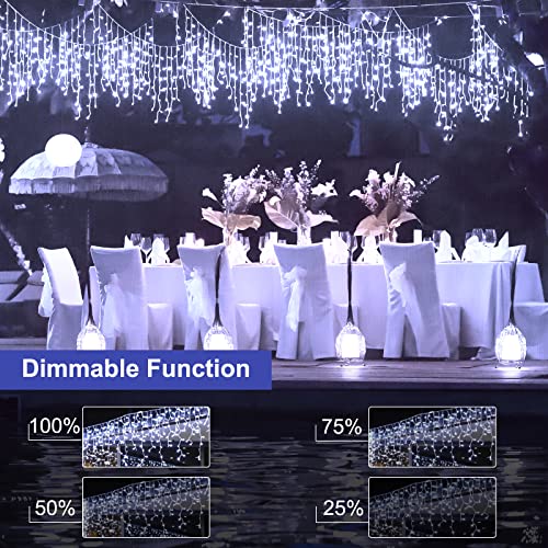 Icicle Christmas Lights Outdoor, 40Ft 432 LED Waterproof White Icicle Lights for Outside, 8 Lighting Modes Connectable Str...