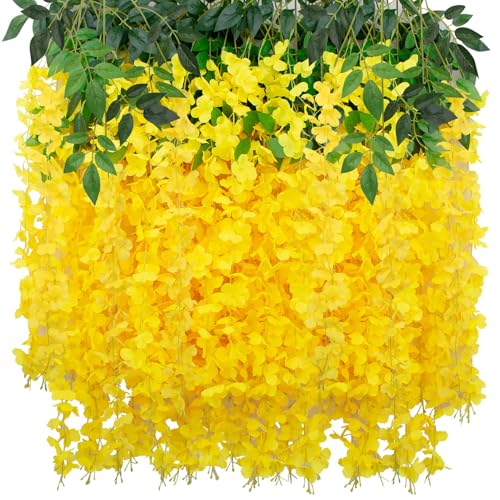 LUZOGA Wisteria Hanging Flowers 12 Pack Wisteria Artificial Flowers Fake Silk Flowers String Vine Ratta Hanging Garland fo...