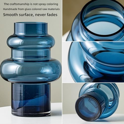 Lvases Clear Blue Bubble Glass Flower Vase, Modern Boho Ins Style Vase for Hydroponic Plants Bouquet, for Home Room Office...