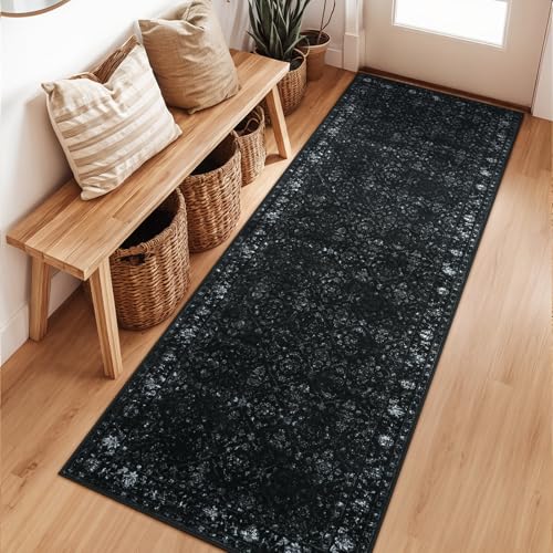 Hedlive Vintage Black Kitchen Runner Rug, 2x6 Washable Runners for Hallways Non Slip, Ultra-Thin Floor Carpet Runners for ...