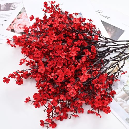 Yastouay Red Fake Flowers Artificial Flowers, 5Pcs Real Touch Silk Flowers Faux Flowers for Decorations, Babys Breath Arti...
