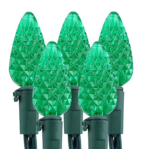 Brizled C5 Green Faceted LED Christmas Lights, 100 LED 33ft Connectable 120V UL Certified Outdoor Xmas Lights for Hallowee...