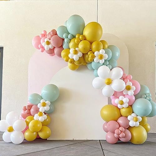 Daisy Balloon Garland Kit - 155pcs White Groovy Daisy Flower Macaron Pastel Balloons Garland for Boho Two Groovy Girls Bir...