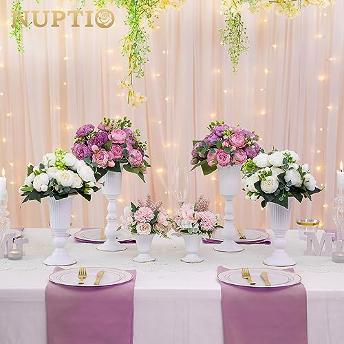 Nuptio 2 Pcs Metal Flower Vase White Table Decorative Centerpiece, Elegant Wedding Centerpieces Vase for Party Anniversary...