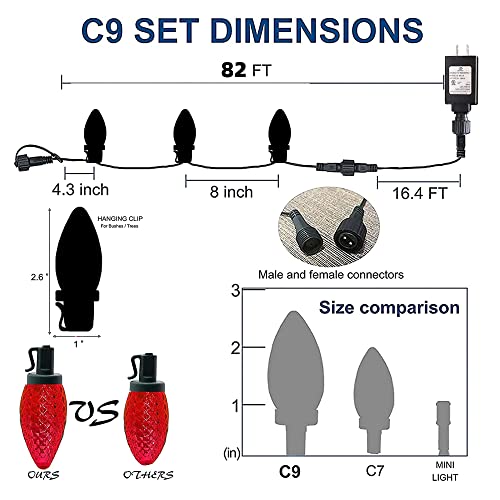 Dazzle Bright C9 Christmas String Lights, 100 LED 66 FT Waterproof Connectable Green Wire Fairy Lights, Christmas Lights f...
