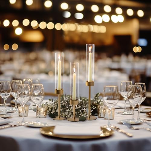 Sziqiqi Hurricane Candle Holders for Wedding: 6 Pcs Gold Candlestick Holders Table Centerpiece - Taper Candle Sticks Holde...