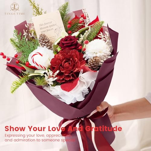 TINGE TIME Preserved Flowers Bouquet, Valentines Red Roses Faux Rose Bouquets, Artificial Flowers Poinsettia Faux Flowers,...