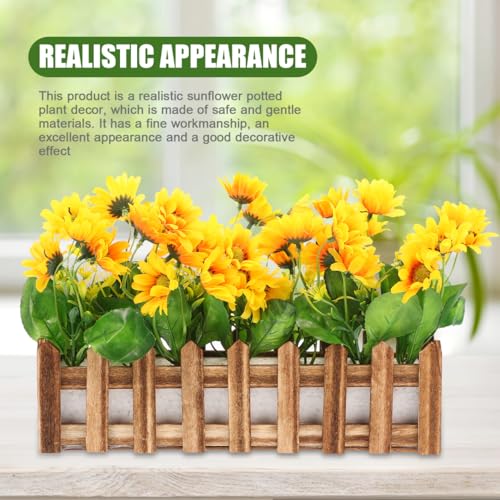 Yardwe Artificial Sunflower Plant with Picket Fence Pot 11.81In - Fake Sunflower Decoration for Home Office Classroom Corn...