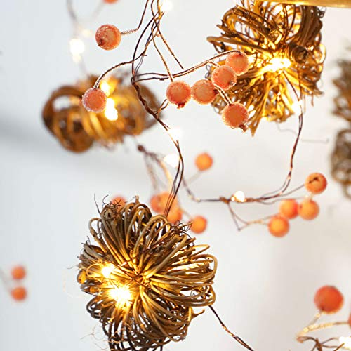 Rattan Pumpkin String Lights 10ft 30LEDs Fall Garland with Lights Battery Operated Fall Fairy Lights with Remote Pumpkin G...