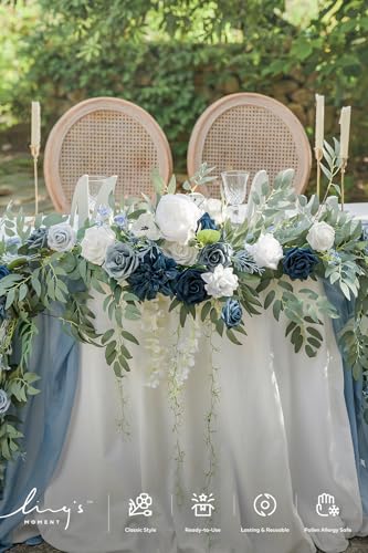 Ling's moment 9FT Spring Flower Garland- Wedding Arch Flowers for Backdrop Decoration, Eucalyptus & Rose, Artificial Flora...