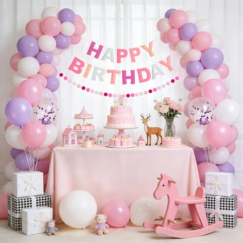 Danadia 32PCS Pink Balloons Set, 12 Inch Purple Pink White Latex Balloons with 9 Inch Purple Confetti Balloons for Girls' ...
