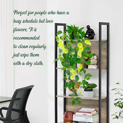LOYWREE Artificial Hanging Flowers Plants Fake Potted Long Ivy Vine Plant Faux Pothos with Hanging Morning Glory Flowers f...