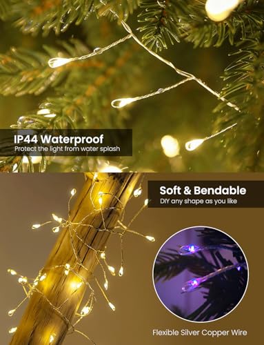 LED Fairy Lights, 16Ft 200 LED USB Powered, Multicolor Firecracker Cluster String Lights with Remote and Timer, Waterproof...