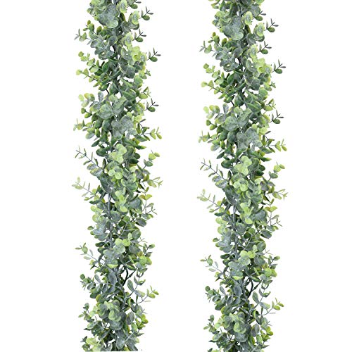 DearHouse Faux Eucalyptus Garland Plant, 2 Pack Artificial Vines Hanging Eucalyptus Leaves Greenery Garland for Wedding Ba...