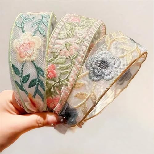 AIBFRID Floral Embroidery Headbands for Women Girls, 3PCS Wide Head Bands for Women's Hair, Cute Spring Summer Flower Prin...