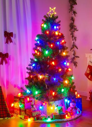 Brightown Outdoor Christmas Lights, 100 Ft LED Commercial String Lights With Multicolor Strawberry C9 Bulbs, Waterproof Co...