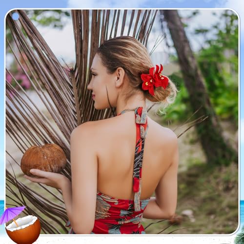 10 Pcs Hawaiian Flower Hair Clips for Women, Plumeria Hibiscus Hair Clips, Artificial Flower Clips 3.5 Inch Hair Accessori...