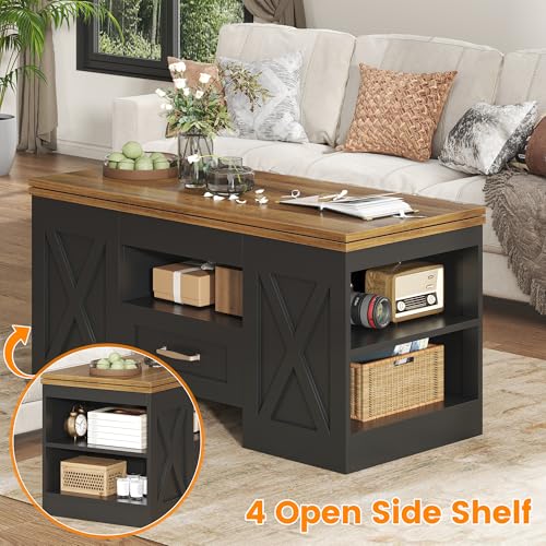 kepptory 39.4'' Lift Top Coffee Table with Storage, 4 in 1 Multi-Function Convertible Coffee Tables for Living Room, Farmh...