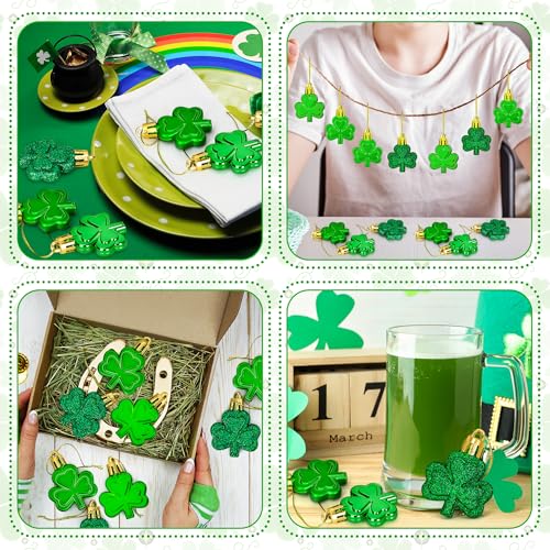 24 PCS St Patricks Day Decorations, Shamrocks Tree Ornaments, 3 Styles Good Luck Clover Hanging Baubles for Tree, Shamrock...