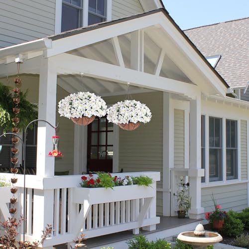 Artificial Hanging Flowers Faux Plants Basket for Outdoors Spring Summer Decor, Fake Silk Bougainvillea in Planter Outdoor...