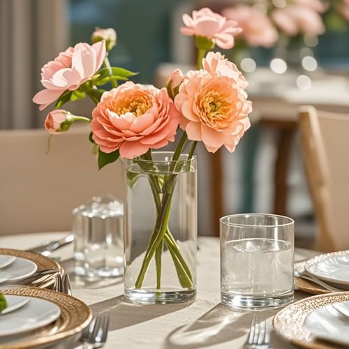 TBWIND 12pcs Glass Cylinder Vases for Centerpieces, 6 Inch Clear Flower Vases for Wedding Decorations and Indoor Home Deco...