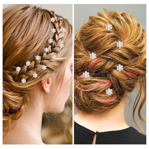 40 Pcs U-pin Metal Hair fork, Silver Pearls Rhinestone Hairpins, Pearl U Shape Rhinestone Flower Hairpins, Bridal Hair Pin...