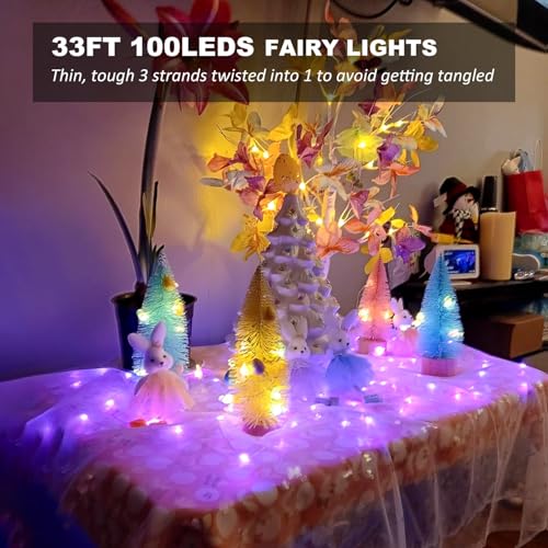 Fairy Lights USB Plug in 33ft 100LEDs with Remote, Warm White 20 Color Changing Light Twinkle Firefly String Lights for Be...