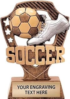 Crown Awards 5" Shieldz Soccer Sculpture Trophy, Custom Resin Soccer Ball Trophies with Personalized Engraving Prime