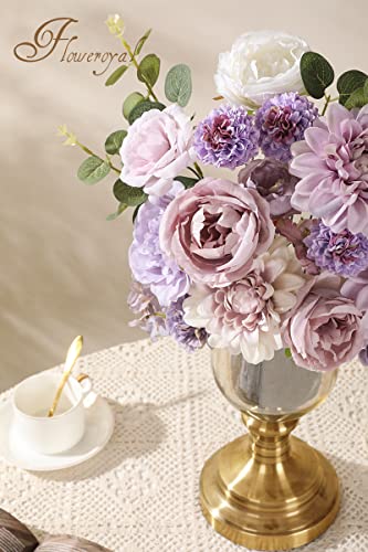 Floweroyal Artificial Flowers Combo Purple Flowers Mix Silk Flowers Dahlia Roses with Stems for DIY Wedding Bridal Bouquet...