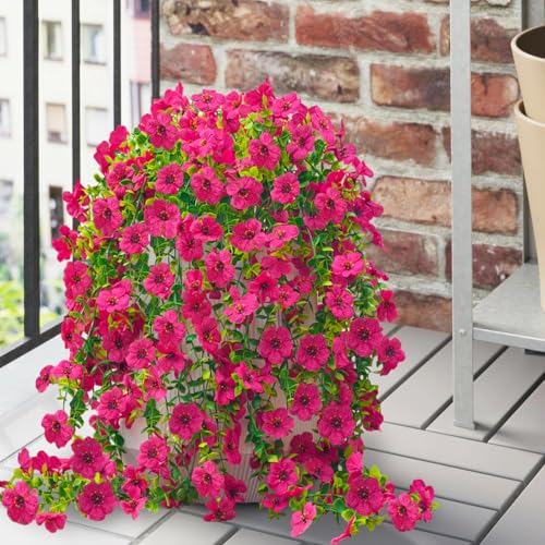 4 Pcs Fake Outdoor Artificial Flowers For Outdoors Uv Resistant, Plastic Flowers For Outdoors, Fake Hanging Plants Faux Fl...