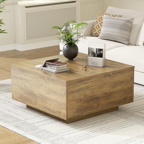 FABATO Lift Top Coffee Table, Wood Square Coffee Table with Storage, Farmhouse Coffee Tables with Hidden Storage Compartme...