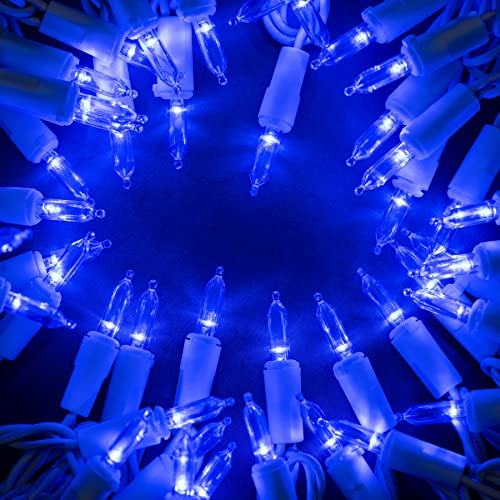YULETIME 200 Blue LED Christmas Lights with White Wire, Pack of 2 Strands 33 Feet 100 Lights UL Certified Holiday String L...