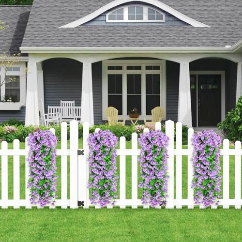 Elecxlink 2PCS Artificial Hanging Flowers, UV Resistant Fake Plastic Faux Hanging Plants Morning Glory Vines for Indoor Ou...