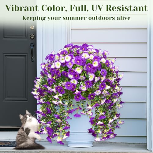 Dolicer 2 Packs Look Real Artificial Flowers for Outdoors, Fake Artificial Hanging Flowers for Outdoors Realistic UV Resis...