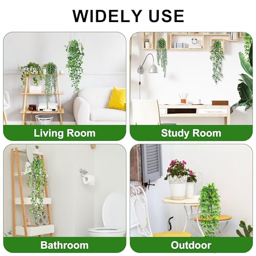 USLAI Artificial Hanging Plants Vine, Fake Potted Greenery Faux Eucalyptus, Mandala, String of Pearls, Pea Pod Leaves in P...