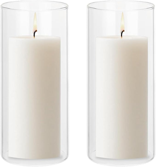uxcell Hurricane Candle Holder (H:5.9" OD:2.6"), Pillar Floating Candles Holder Clear Glass Cylinder Flower Vases for Tabl...