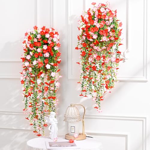 Waipfaru Artificial Hanging Flowers for Outdoors, 4 Pcs Fake Hanging Plants for Outdoor, UV Resistant Silk Faux Violet Flo...