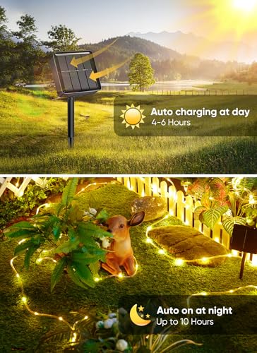 Brightown Solar Rope Lights, 39FT 100LED Outdoor Solar String Lights, IP65 Waterproof Solar Powered Fairy Lights with 8 Li...