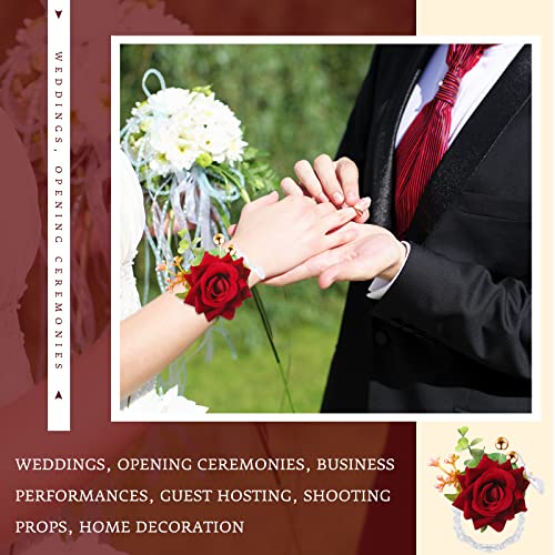 Sherr 40 Pcs Rose Wrist Corsage and Boutonniere Set Wedding Corsage Wristlet Bride Bridesmaids Groom Groomsmen Flowers Acc...
