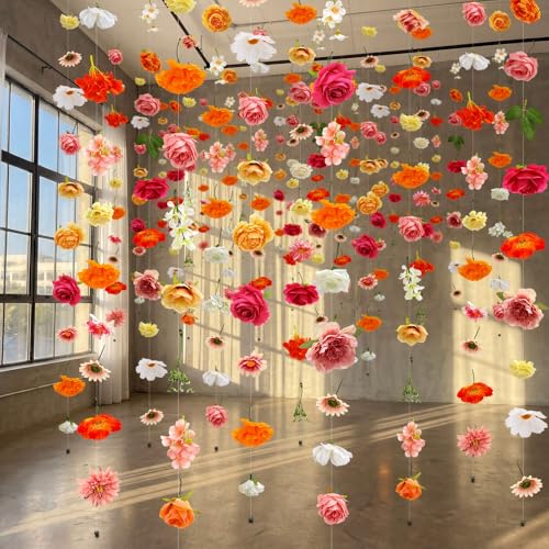 Suncalla 12 Pcs 70.8 ft Flower Garlands Hanging Artificial Wildflower Vine Decor from Ceiling Floating Floral Backdrop Sil...